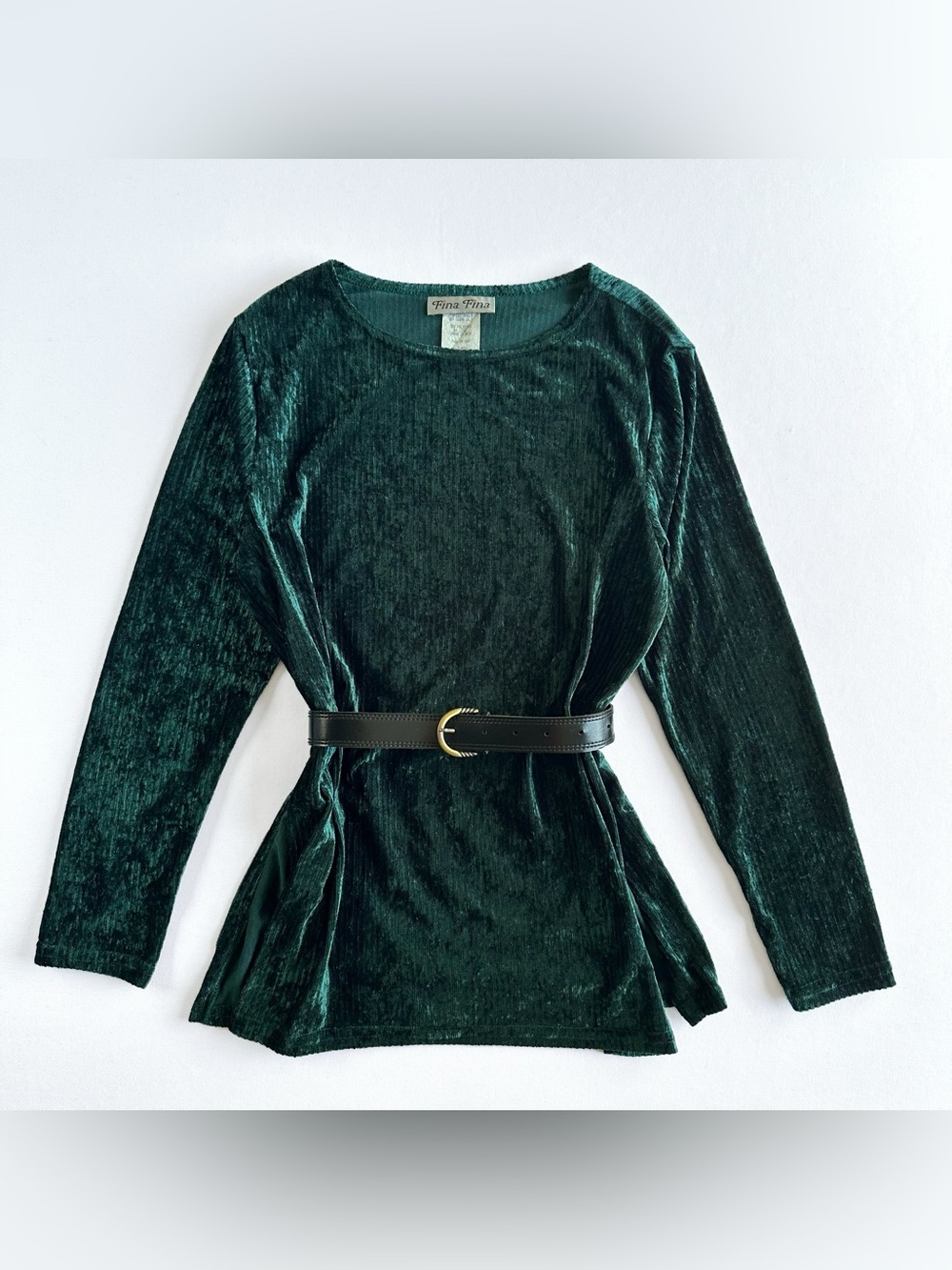 90s Vintage Emerald Green Crushed Velvet Long Sleeve Top Vampy Whimsigoth